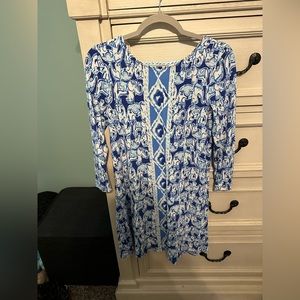 Lilly Pulitzer 3/4 Sleeve v-back elephant print dress Size S